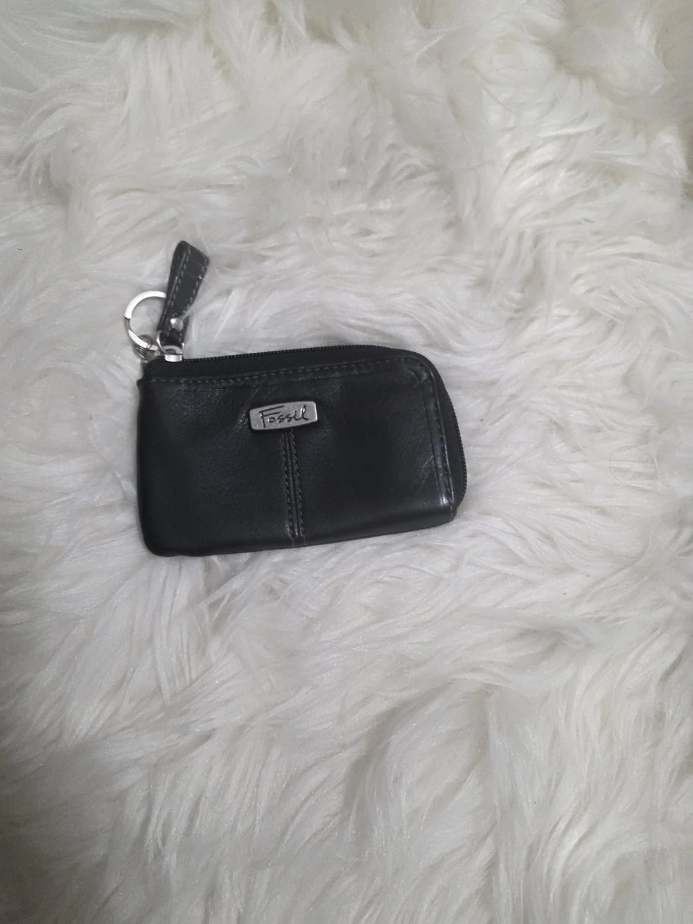 Fossil Black Leather Key & Card Holder with Zip
